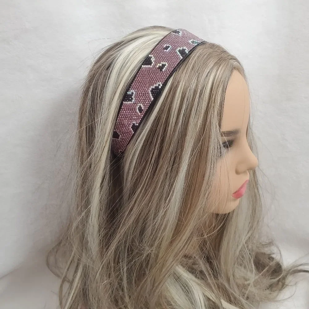 Pink Plum Holographic Leopard Crystals Hairband